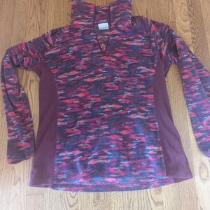 Columbia Women's XL Lightweight Half Zip Fleece Pullover Pink Camo Long Sleeve